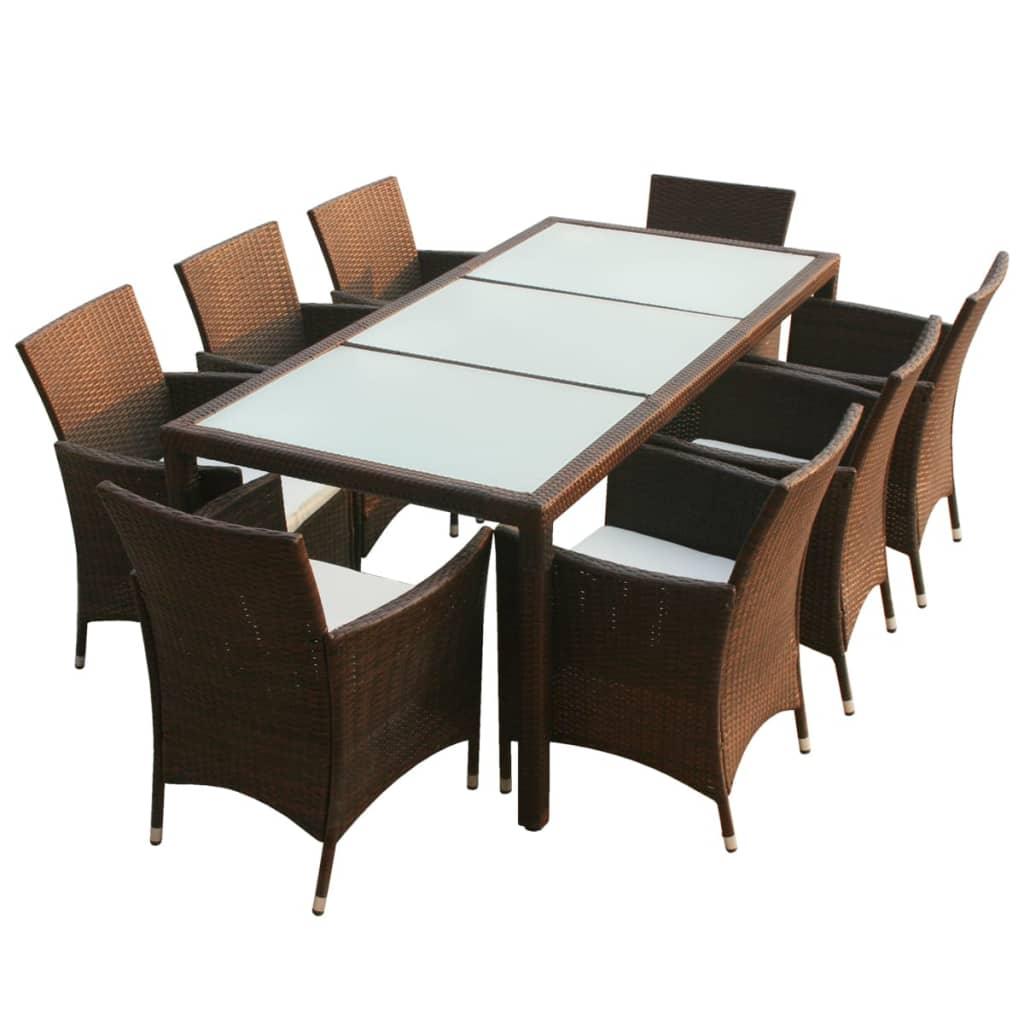 9 Piece Patio Dining Set with Cushions Poly Rattan Brown at Set Shop and Smile