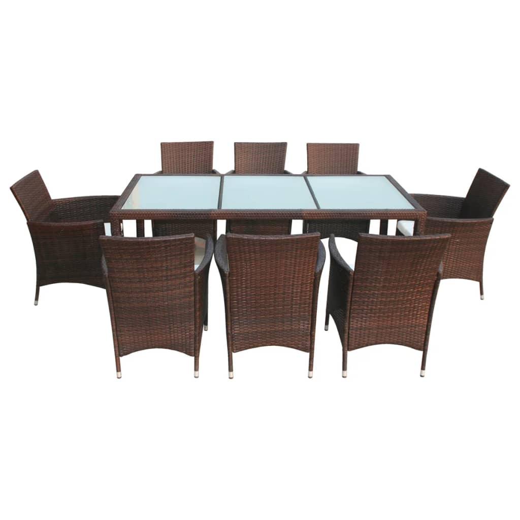 9 Piece Patio Dining Set with Cushions Poly Rattan Brown at Set Shop and Smile