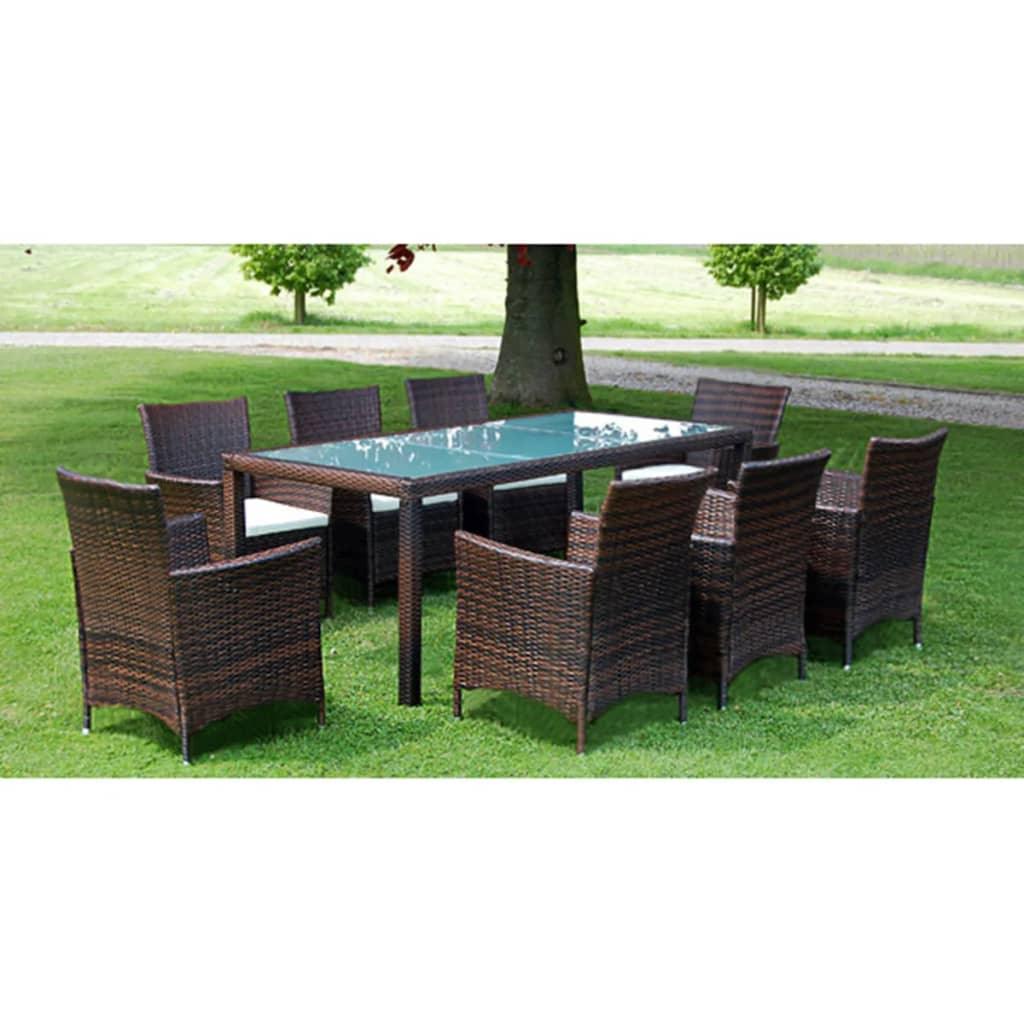9 Piece Patio Dining Set with Cushions Poly Rattan Brown at Set Shop and Smile