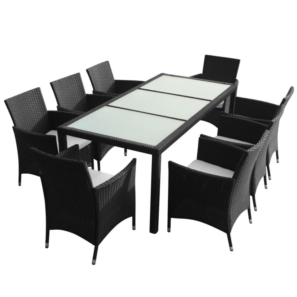 9 Piece Patio Dining Set with Cushions Poly Rattan Black at Set Shop and Smile