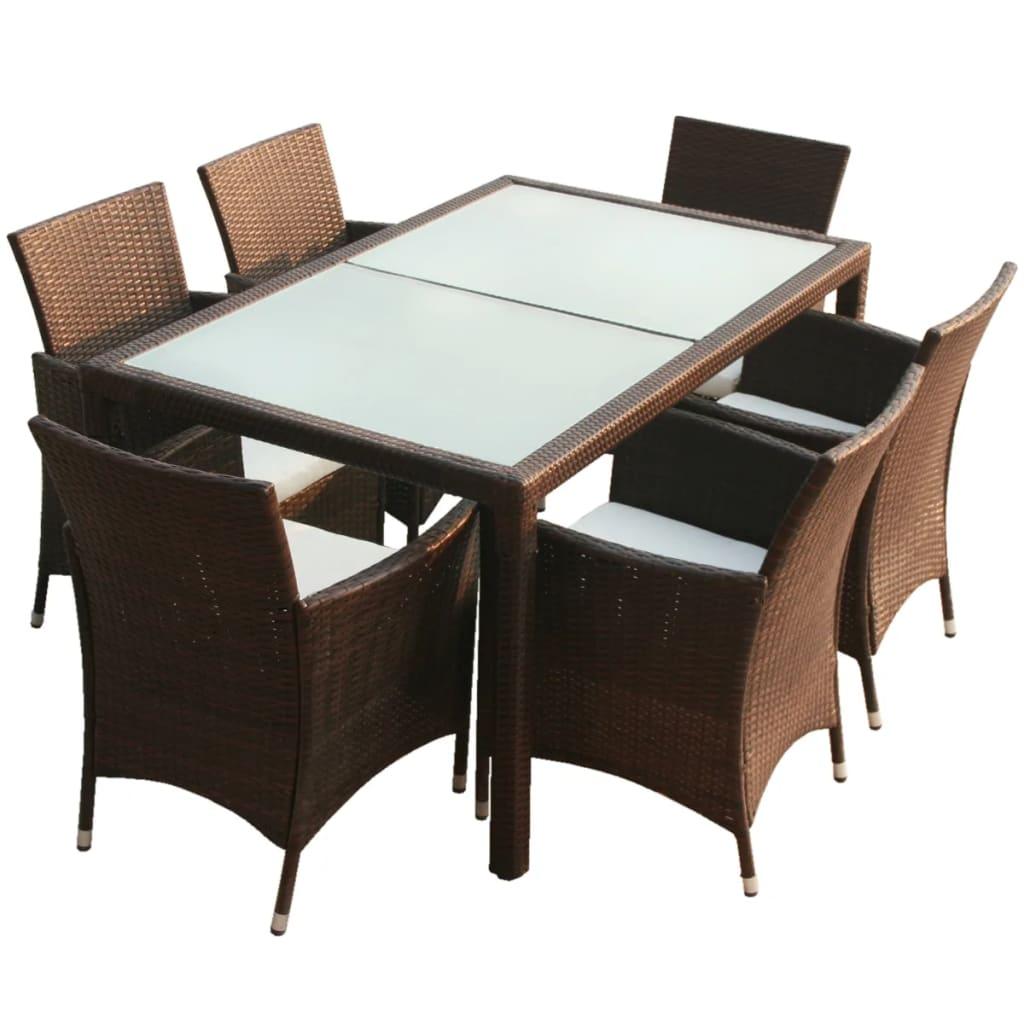 7 Piece Patio Dining Set with Cushions Poly Rattan Brown at Set Shop and Smile