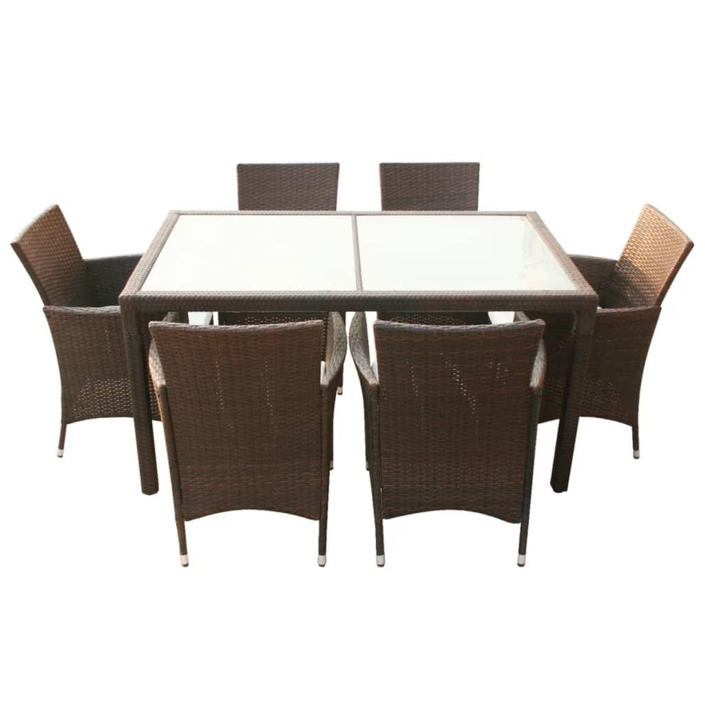 7 Piece Patio Dining Set with Cushions Poly Rattan Brown at Set Shop and Smile