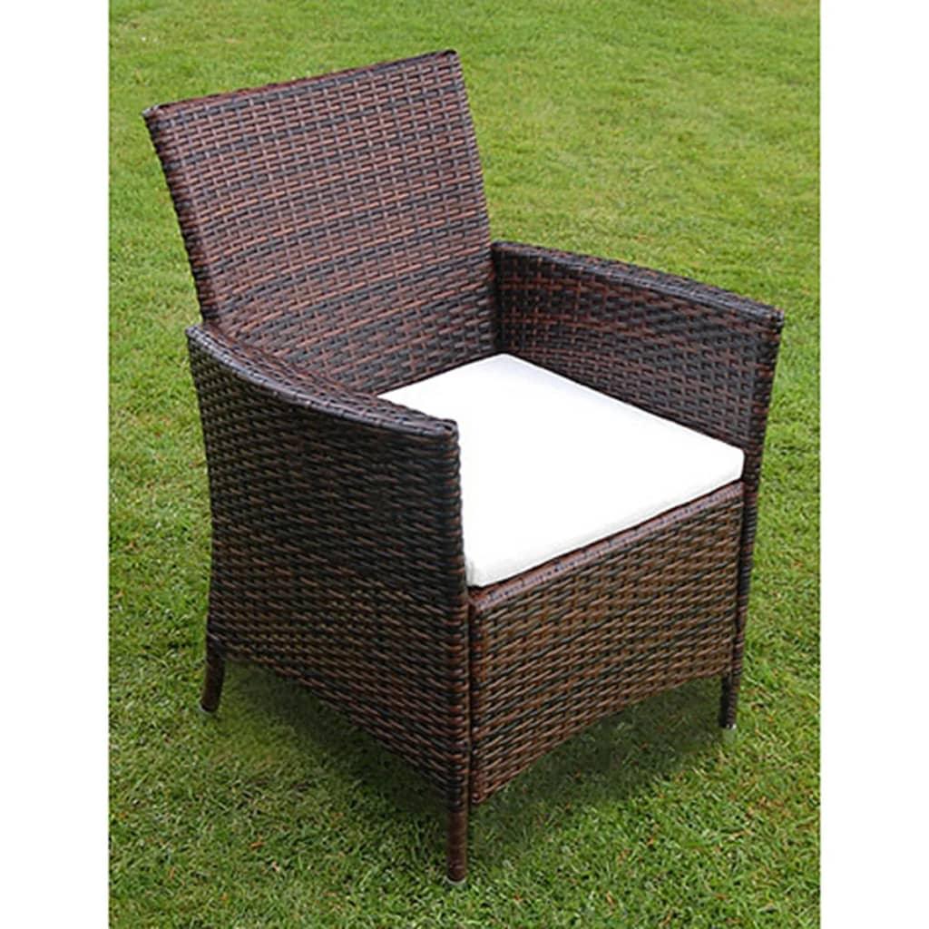 7 Piece Patio Dining Set with Cushions Poly Rattan Brown at Set Shop and Smile