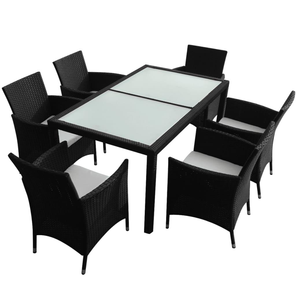 7 Piece Patio Dining Set with Cushions Poly Rattan Black at Set Shop and Smile