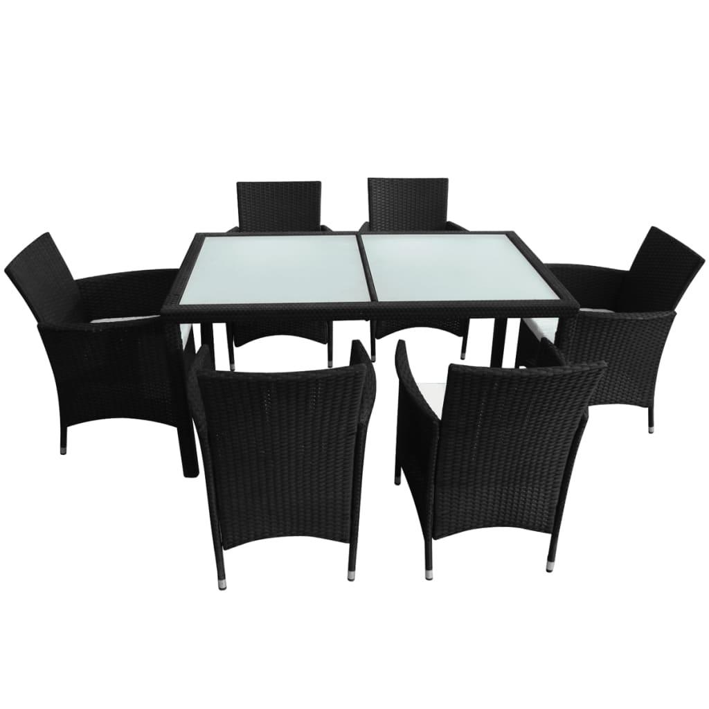 7 Piece Patio Dining Set with Cushions Poly Rattan Black at Set Shop and Smile