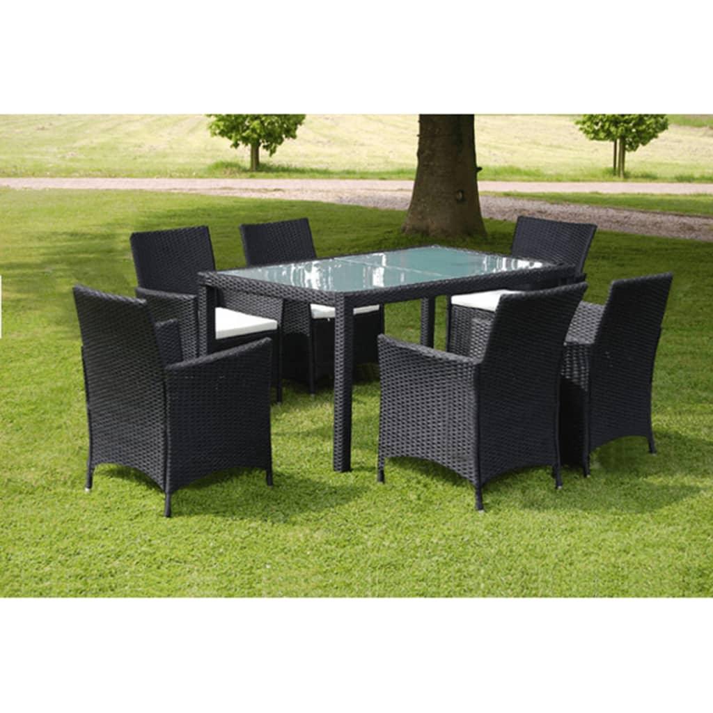 7 Piece Patio Dining Set with Cushions Poly Rattan Black at Set Shop and Smile
