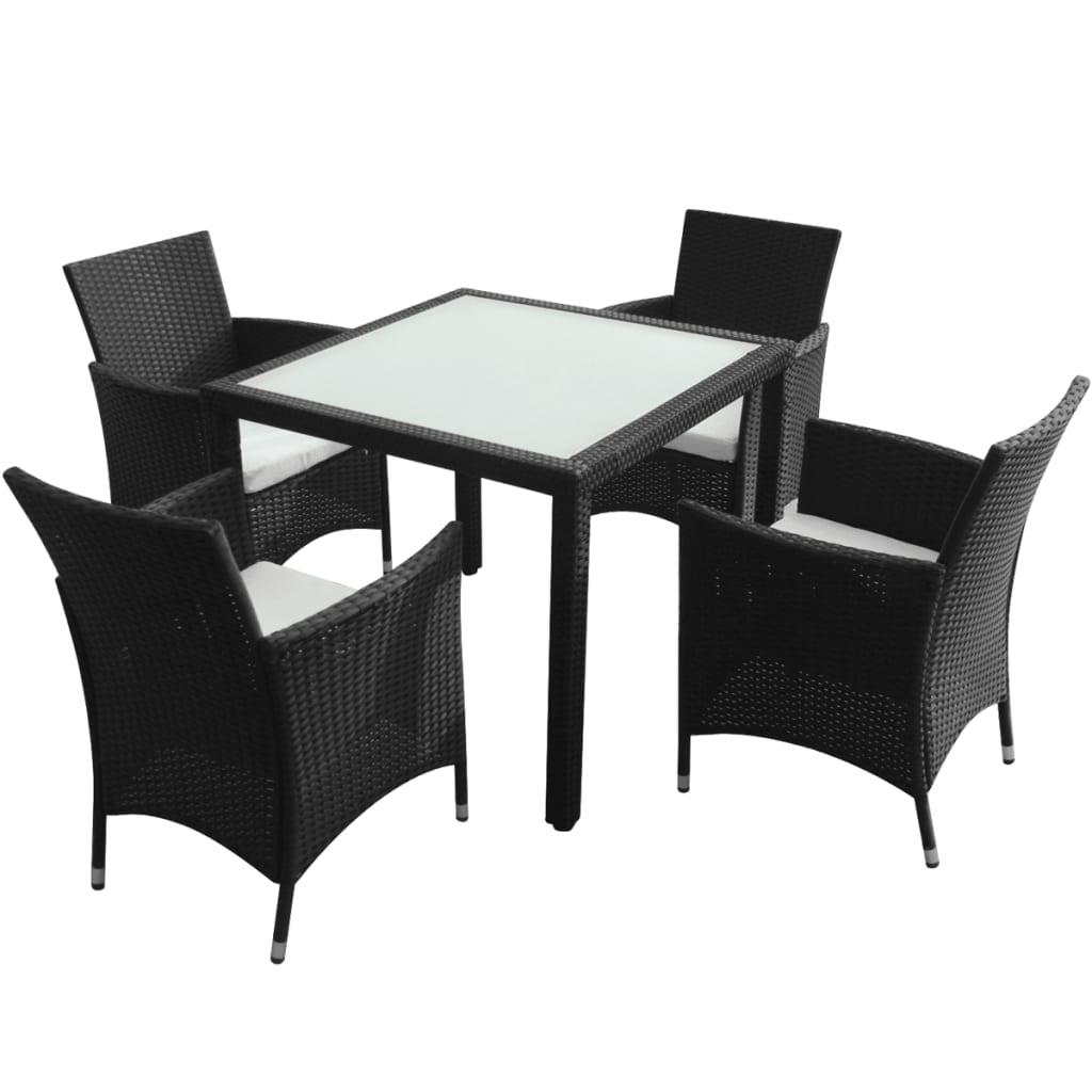 5 Piece Patio Dining Set with Cushions Poly Rattan Black at Set Shop and Smile