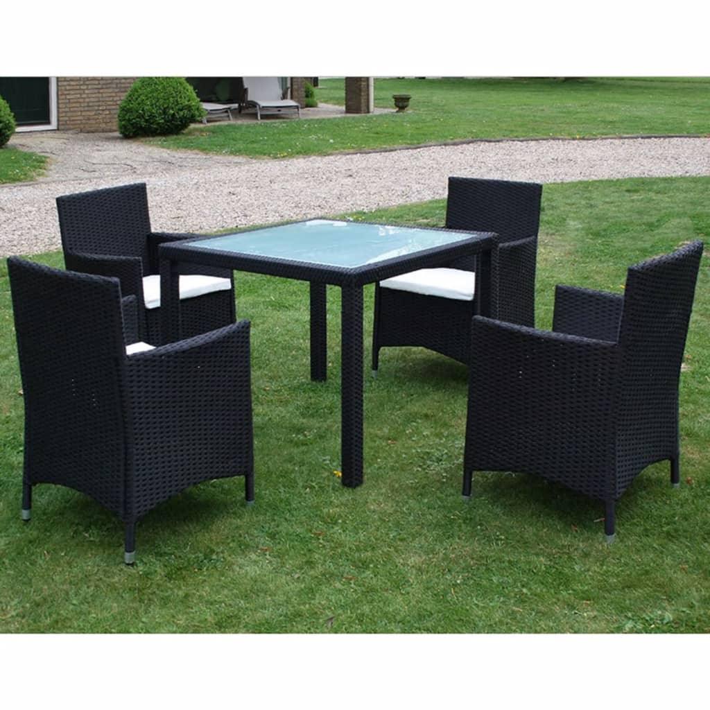 5 Piece Patio Dining Set with Cushions Poly Rattan Black at Set Shop and Smile