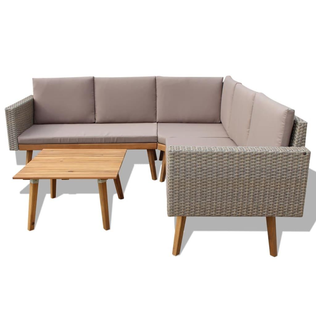 4 Piece Patio Lounge Set with Cushions Poly Rattan Gray at Set Shop and Smile