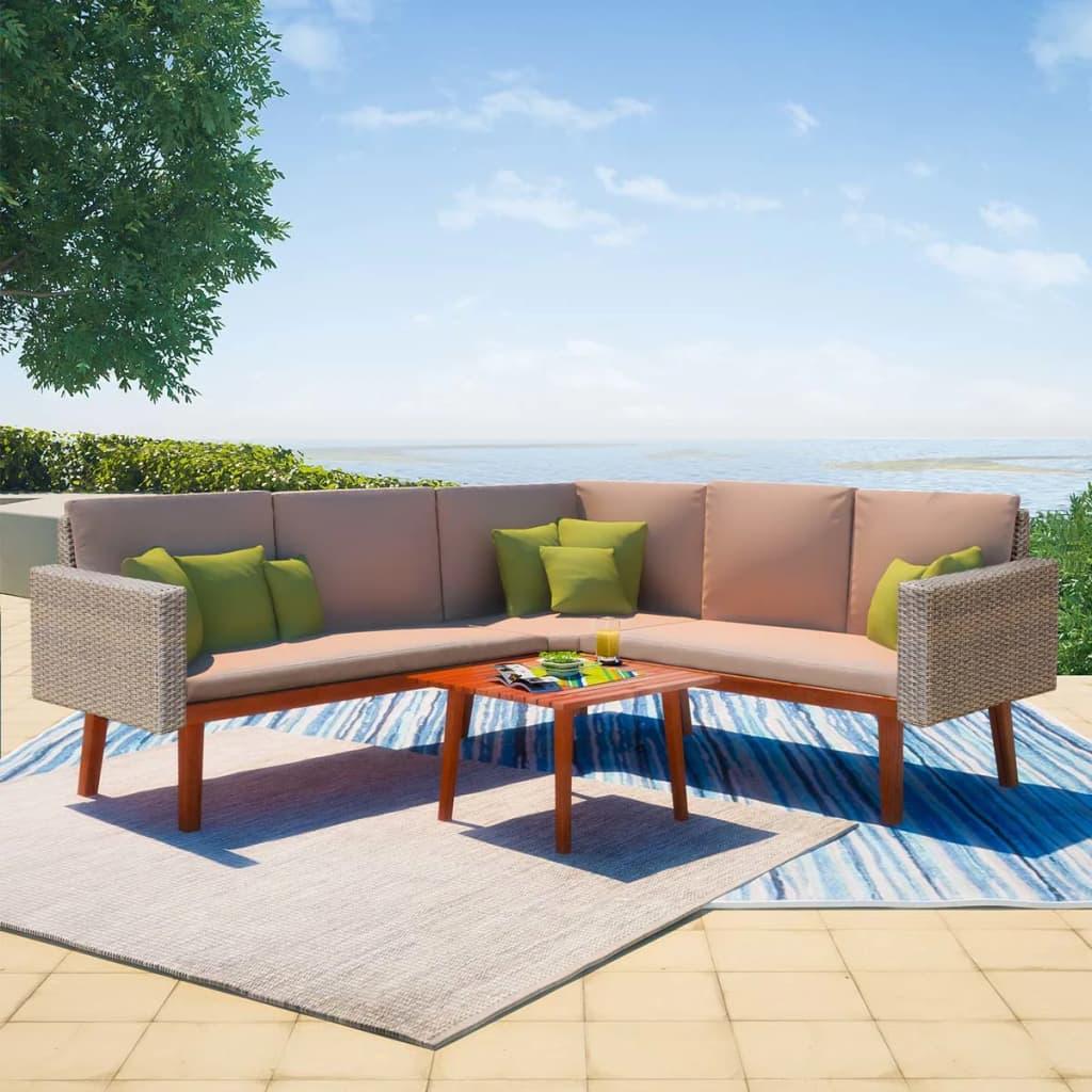 4 Piece Patio Lounge Set with Cushions Poly Rattan Gray at Set Shop and Smile