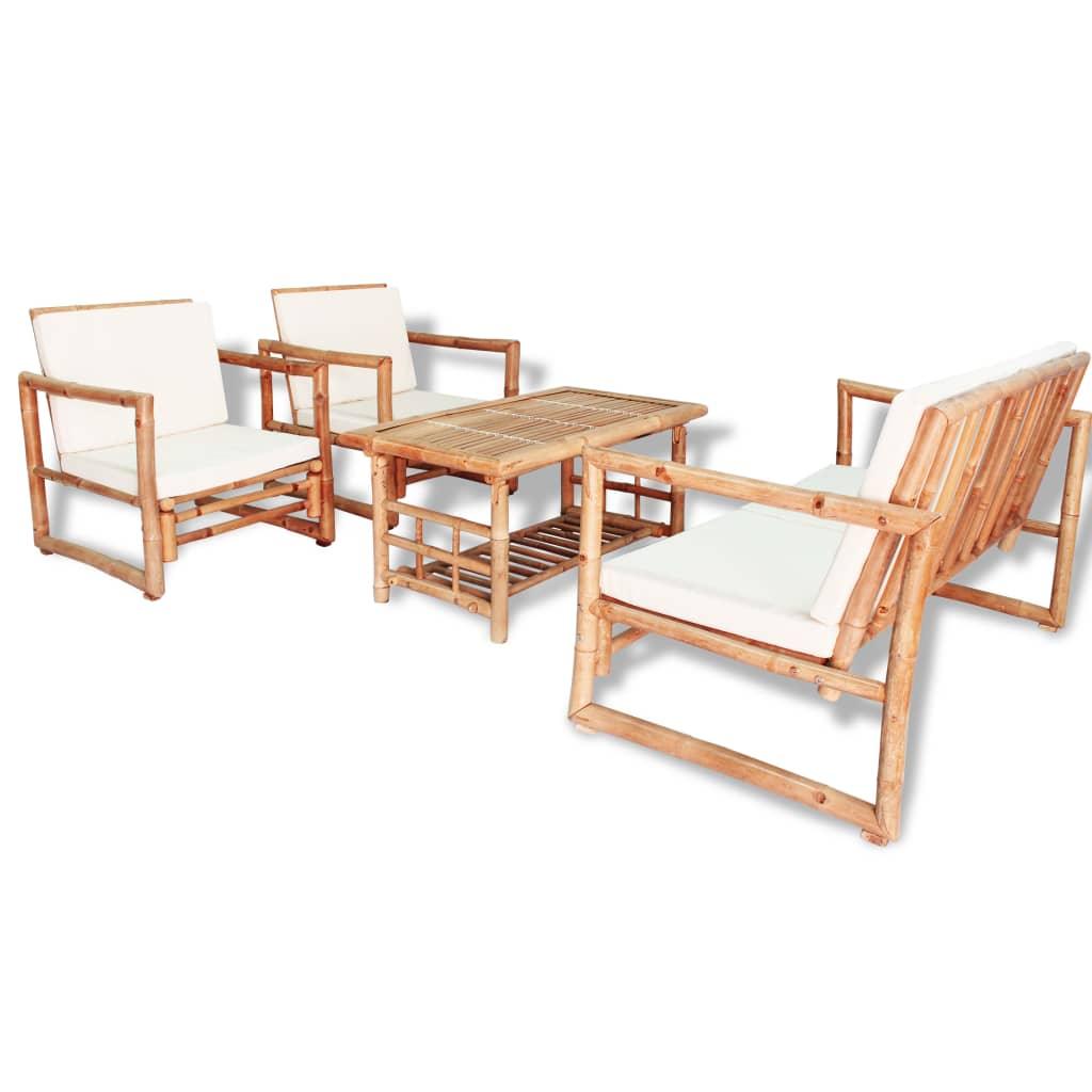 4 Piece Patio Lounge Set with Cushions Bamboo at Set Shop and Smile