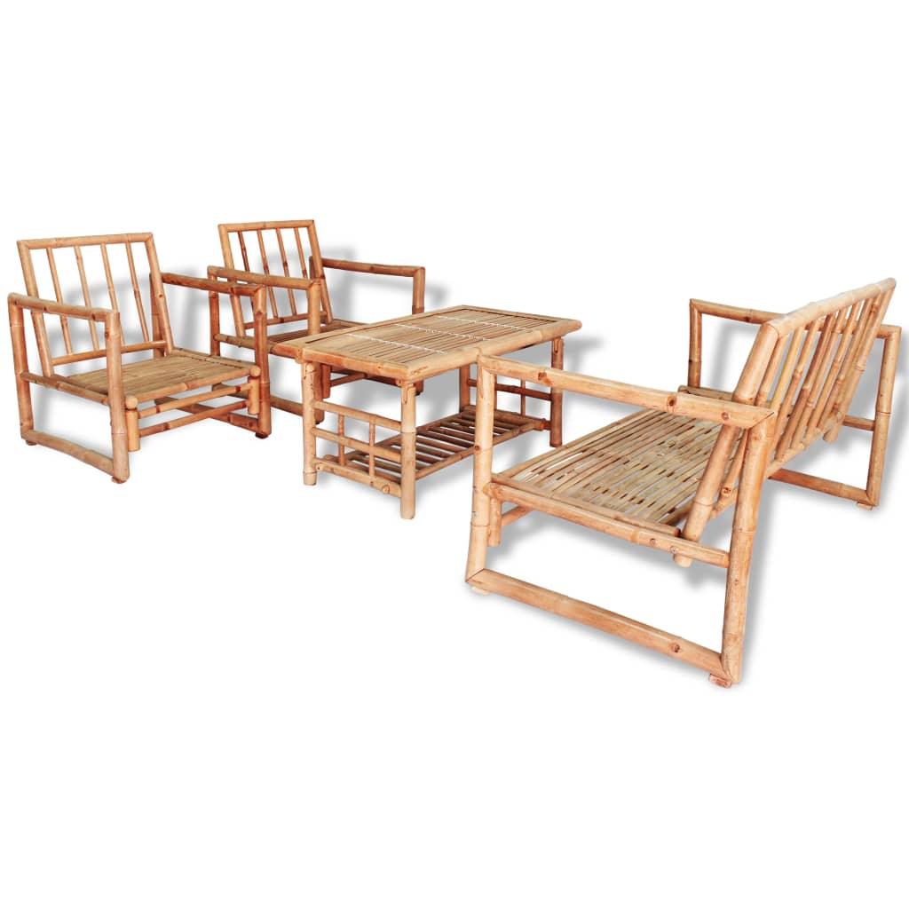 4 Piece Patio Lounge Set with Cushions Bamboo at Set Shop and Smile