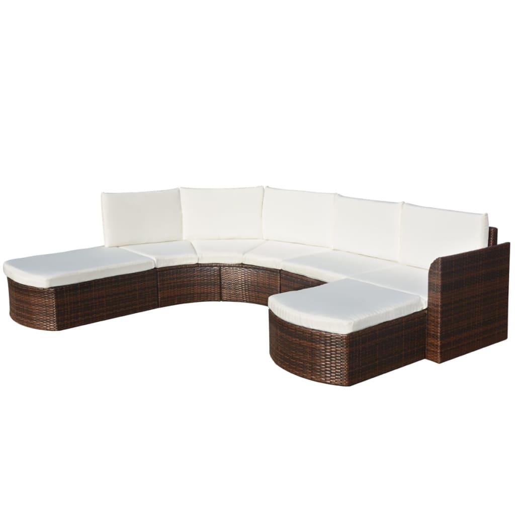 4 Piece Patio Lounge Set with Cushions Poly Rattan Brown at Set Shop and Smile