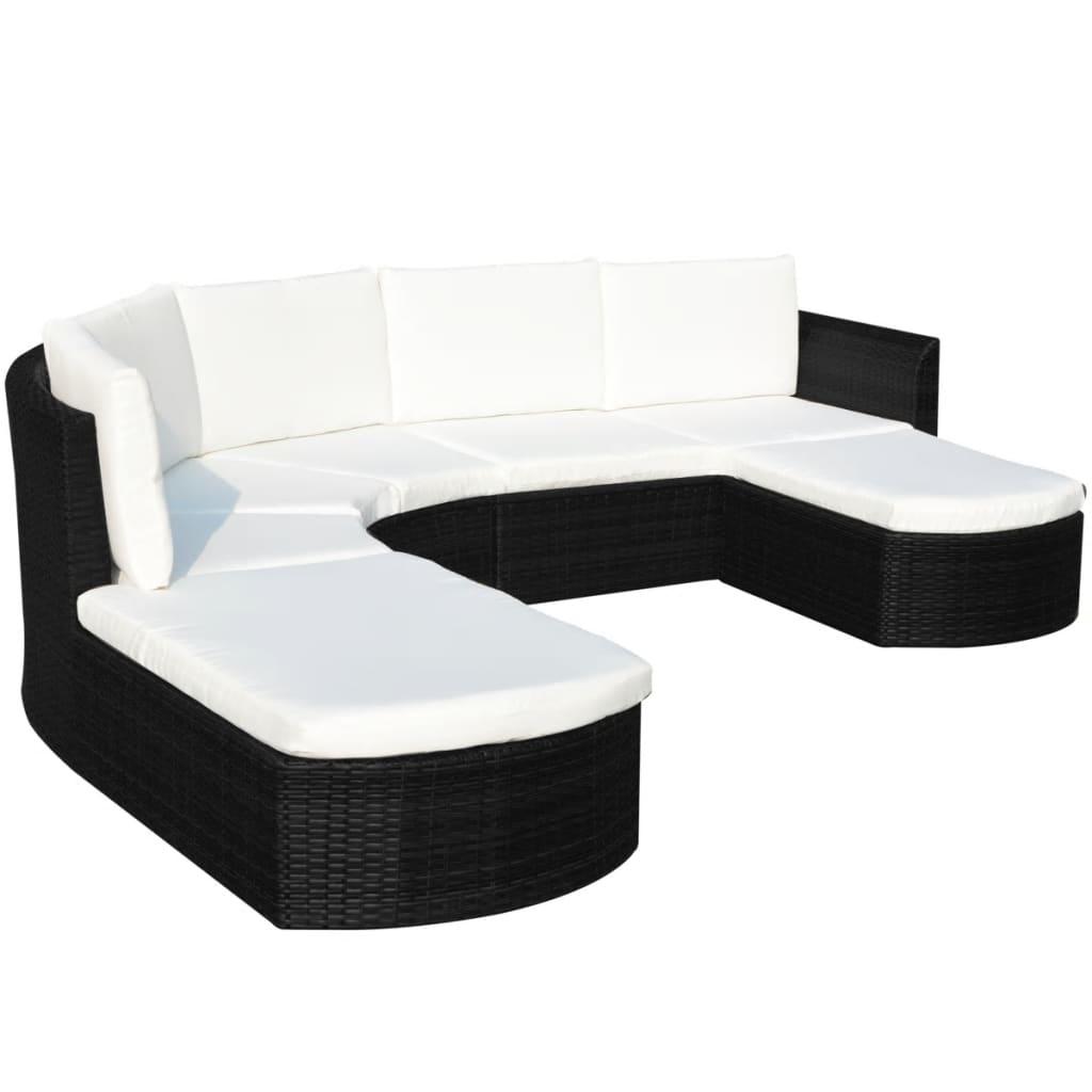 4 Piece Patio Lounge Set with Cushions Poly Rattan Black at Set Shop and Smile
