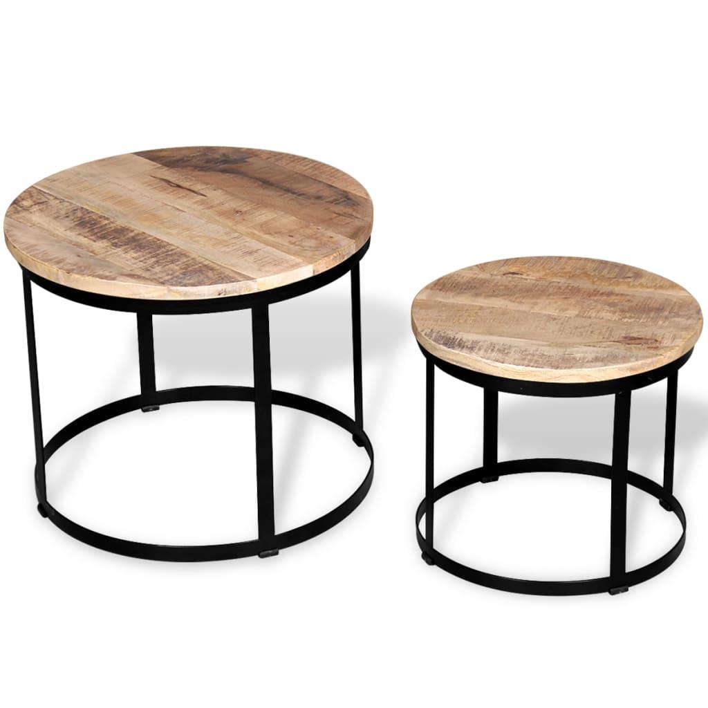 Two Piece Coffee Table Set Rough Mango Wood Round 15.7"/19.7" at Set Shop and Smile