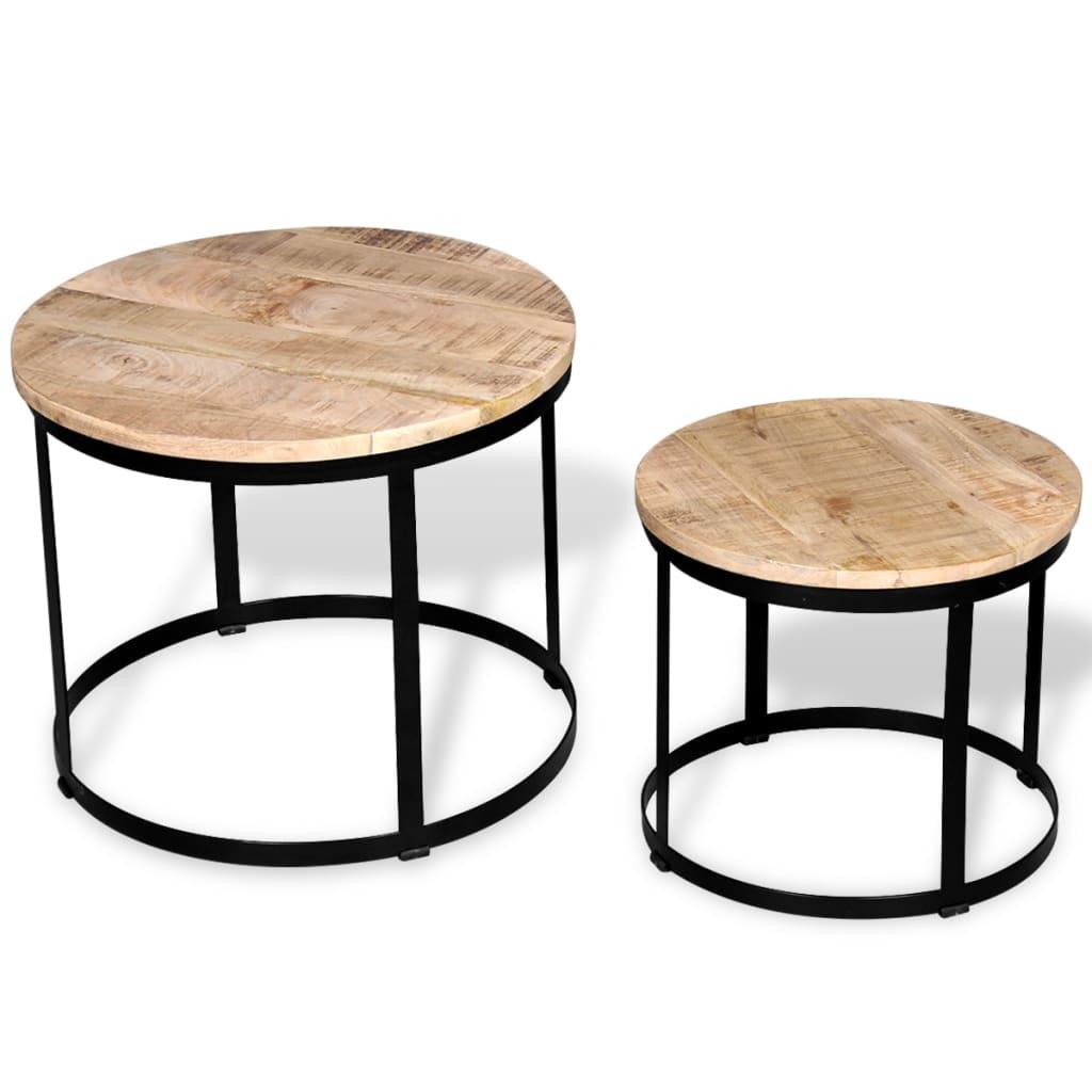 Two Piece Coffee Table Set Rough Mango Wood Round 15.7"/19.7" at Set Shop and Smile