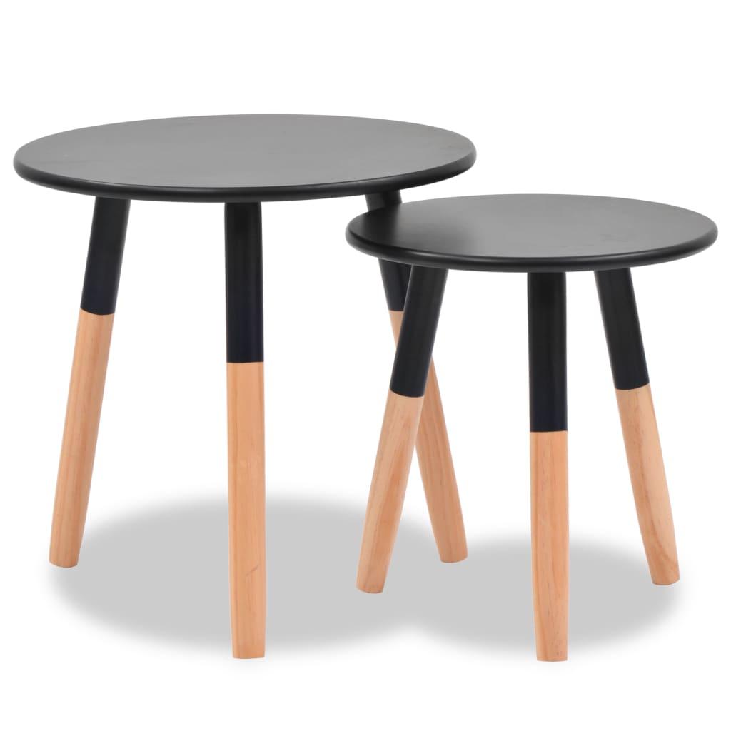 Side Table Set 2 Pieces Solid Pinewood Black at Set Shop and Smile