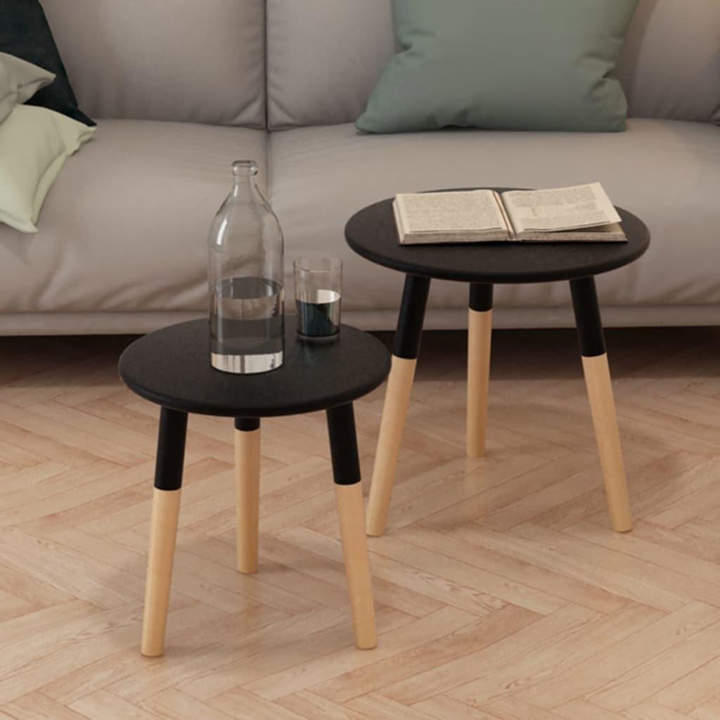 Side Table Set 2 Pieces Solid Pinewood Black at Set Shop and Smile