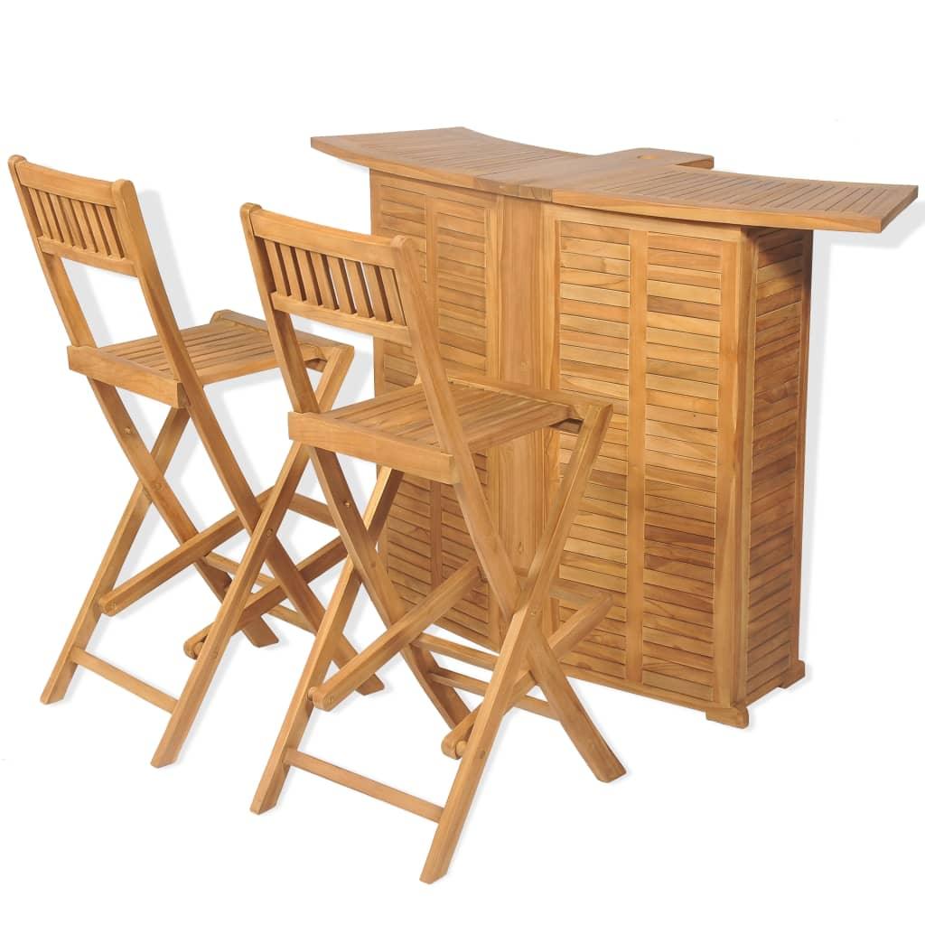 3 Piece Bistro Set with Folding Chairs Solid Teak Wood at Set Shop and Smile