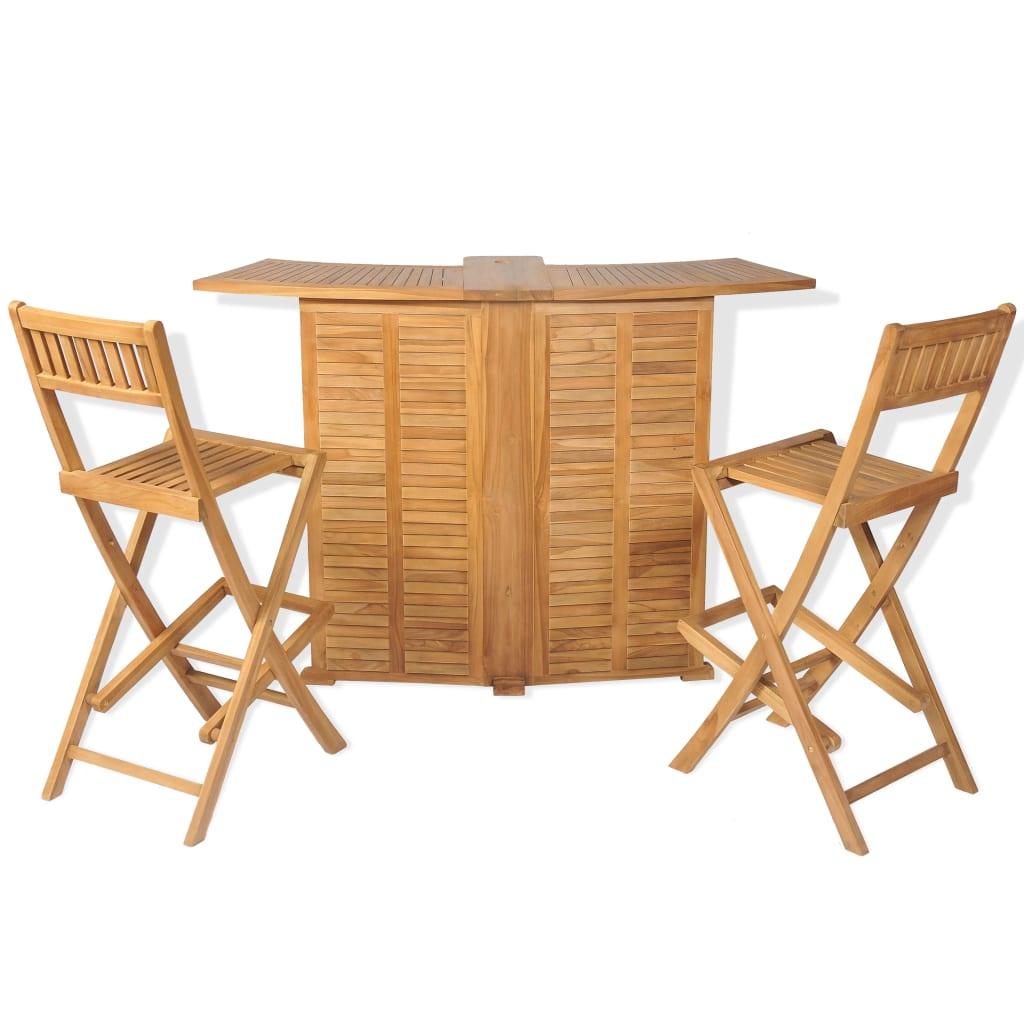3 Piece Bistro Set with Folding Chairs Solid Teak Wood at Set Shop and Smile