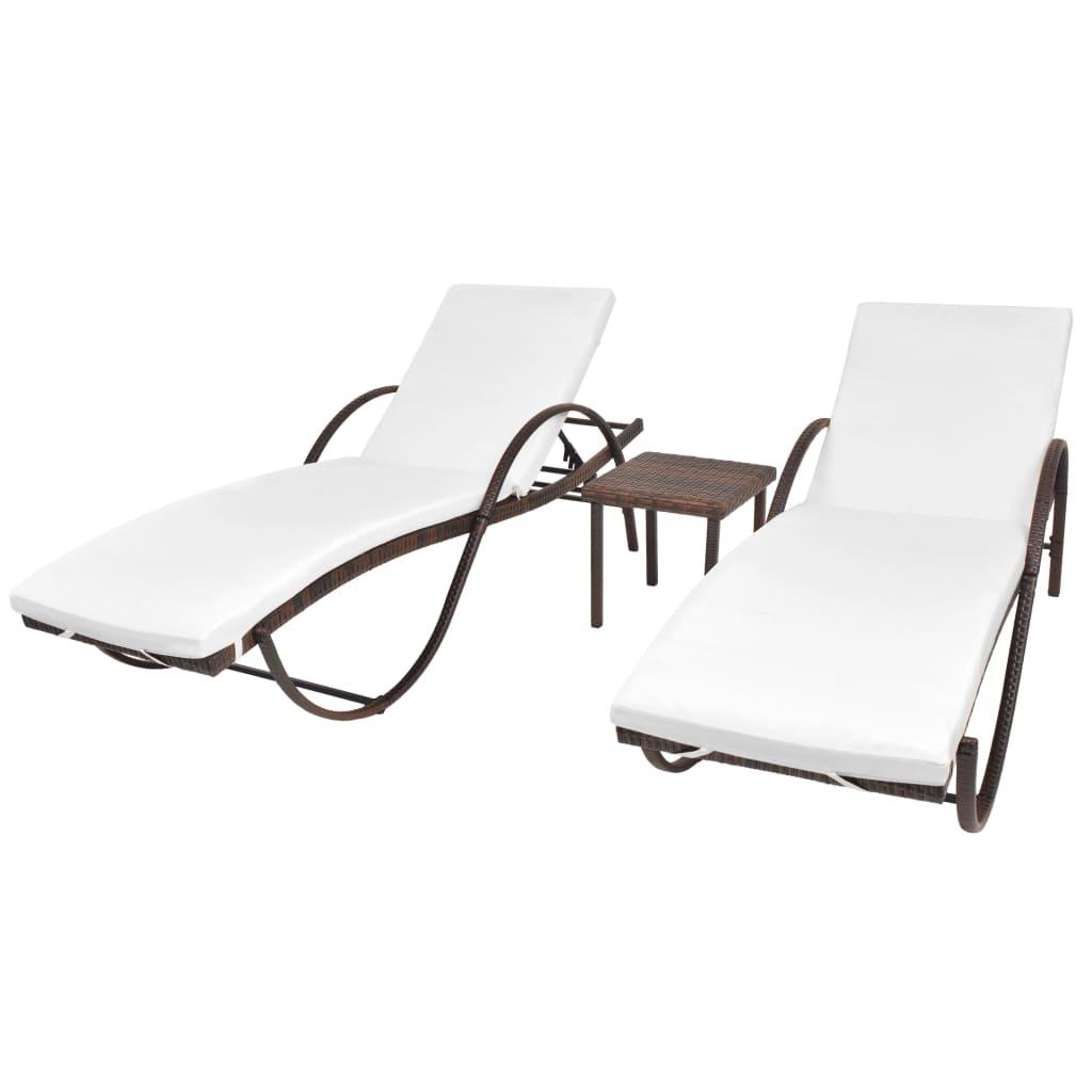 Sun Loungers 2 pcs with Table Poly Rattan Brown at Set Shop and Smile