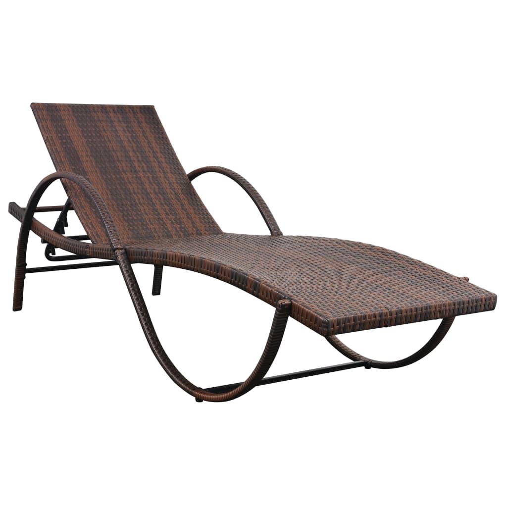 Sun Loungers 2 pcs with Table Poly Rattan Brown at Set Shop and Smile