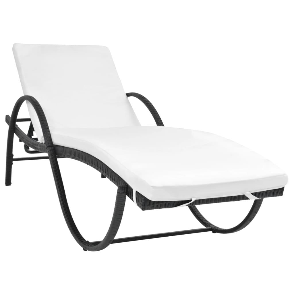 Sun Loungers 2 pcs with Table Poly Rattan Black at Set Shop and Smile