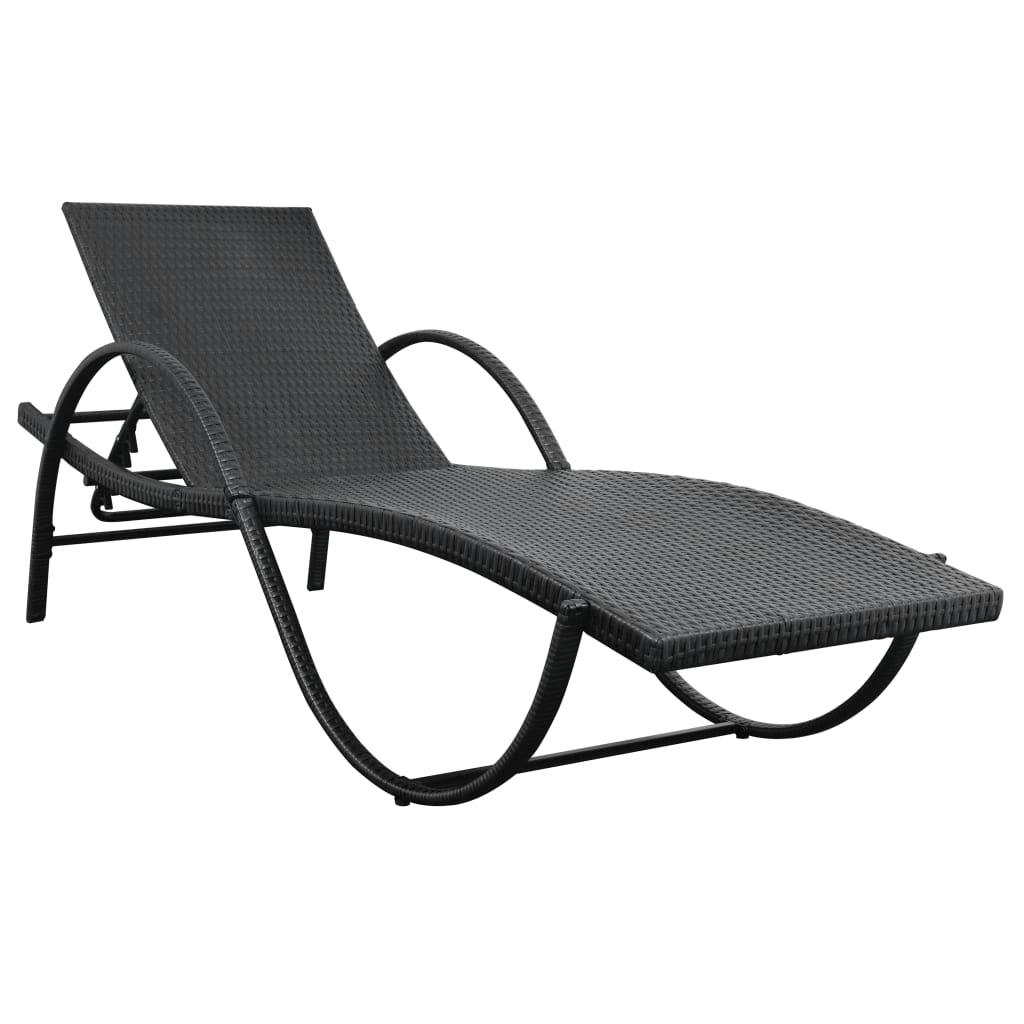 Sun Loungers 2 pcs with Table Poly Rattan Black at Set Shop and Smile