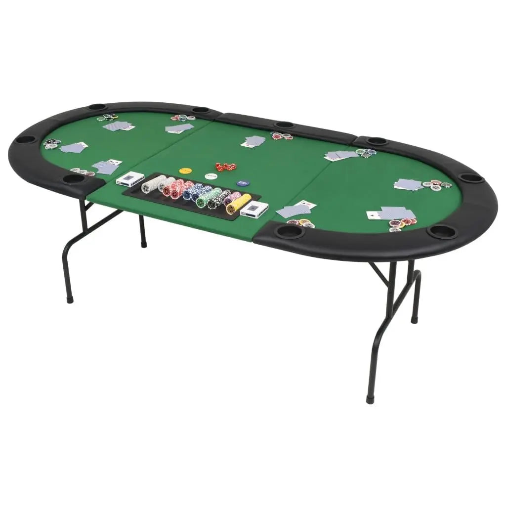 9-Player Folding Poker Table 3 Fold Oval Green at Set Shop and Smile
