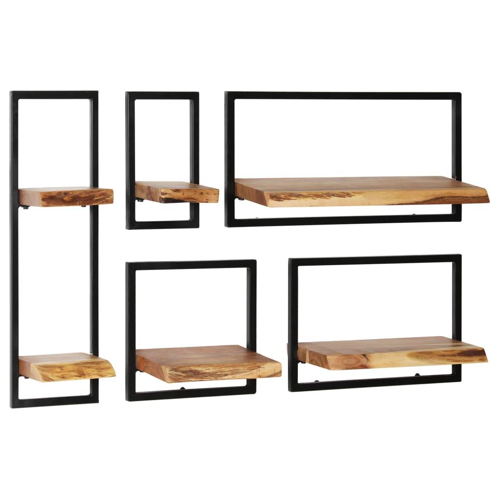 Wall Shelf Set 5 Pieces Solid Acacia Wood and Steel at Set Shop and Smile