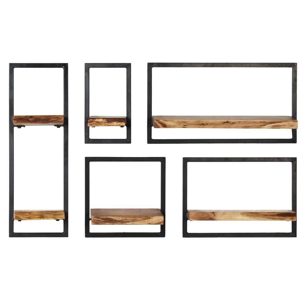 Wall Shelf Set 5 Pieces Solid Acacia Wood and Steel at Set Shop and Smile