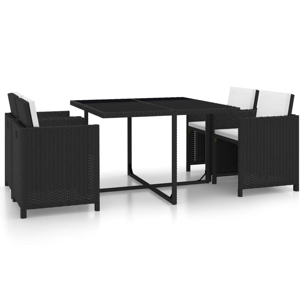 5 Piece Patio Dining Set with Cushions Poly Rattan Black at Set Shop and Smile