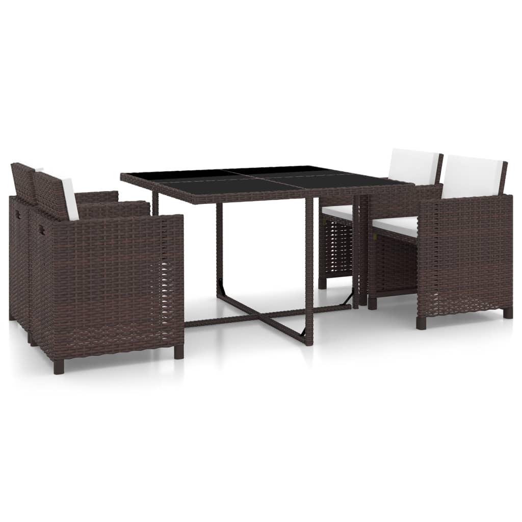 5 Piece Patio Dining Set with Cushions Poly Rattan Brown at Set Shop and Smile