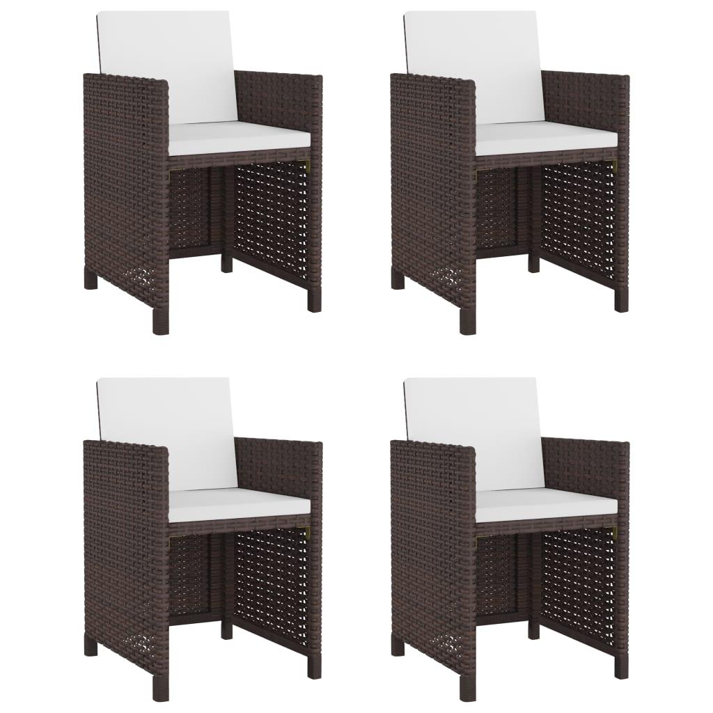 5 Piece Patio Dining Set with Cushions Poly Rattan Brown at Set Shop and Smile