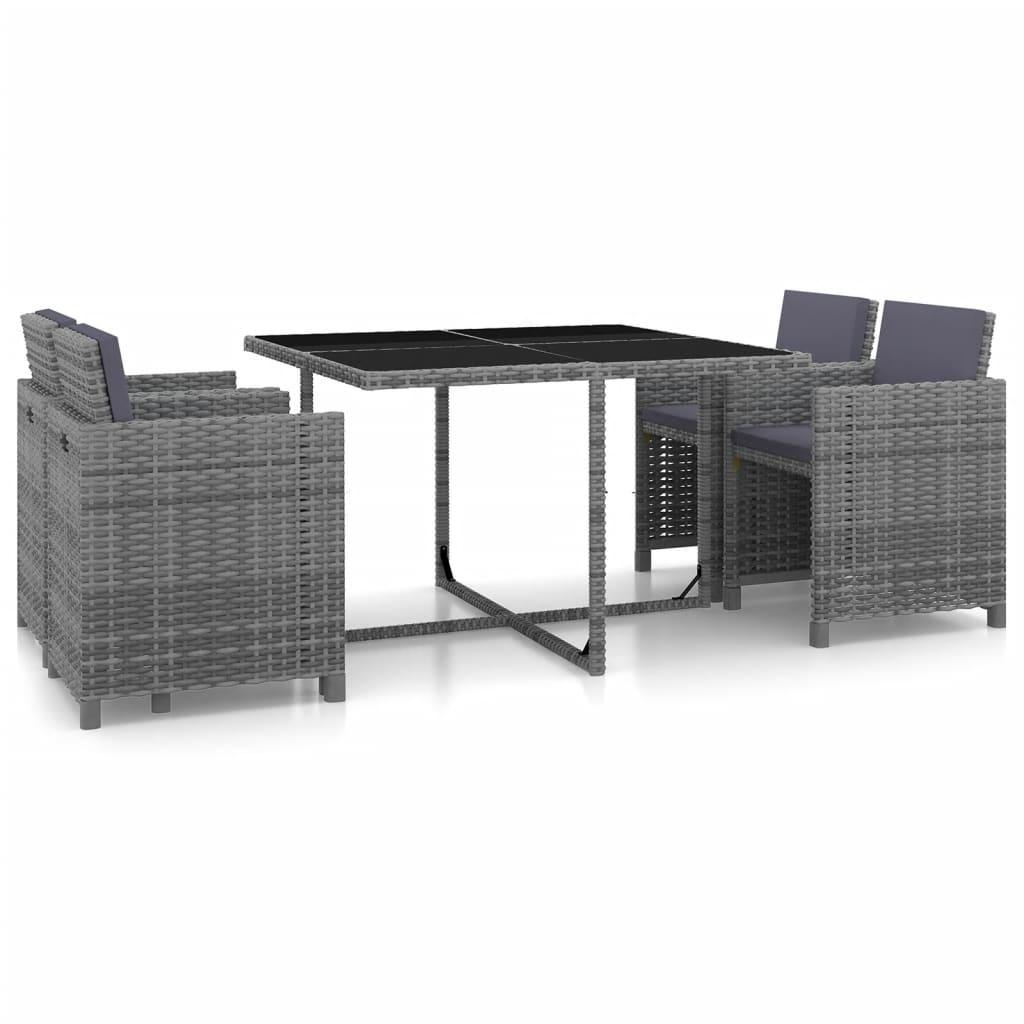 5 Piece Patio Dining Set with Cushions Poly Rattan Gray at Set Shop and Smile