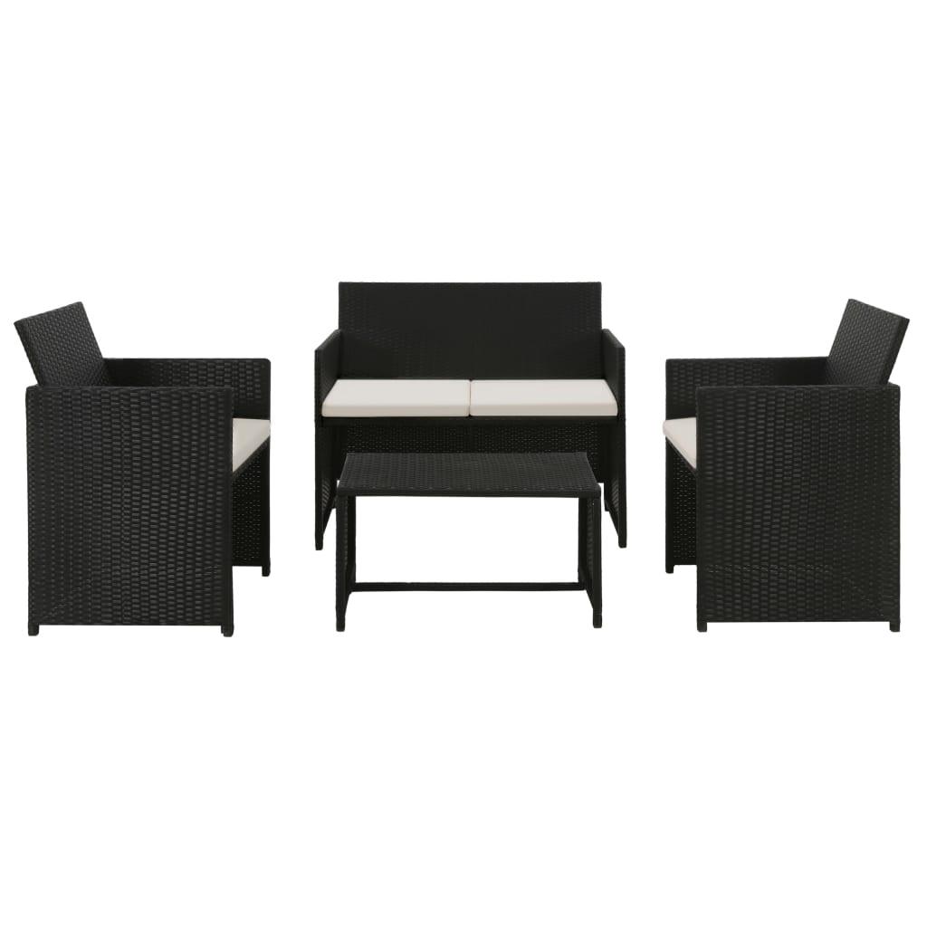 4 Piece Patio Lounge with Cushions Set Poly Rattan Black at Set Shop and Smile