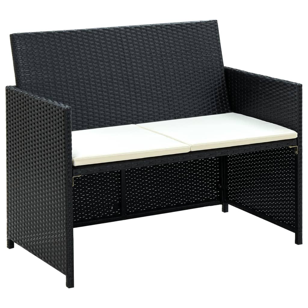 4 Piece Patio Lounge with Cushions Set Poly Rattan Black at Set Shop and Smile
