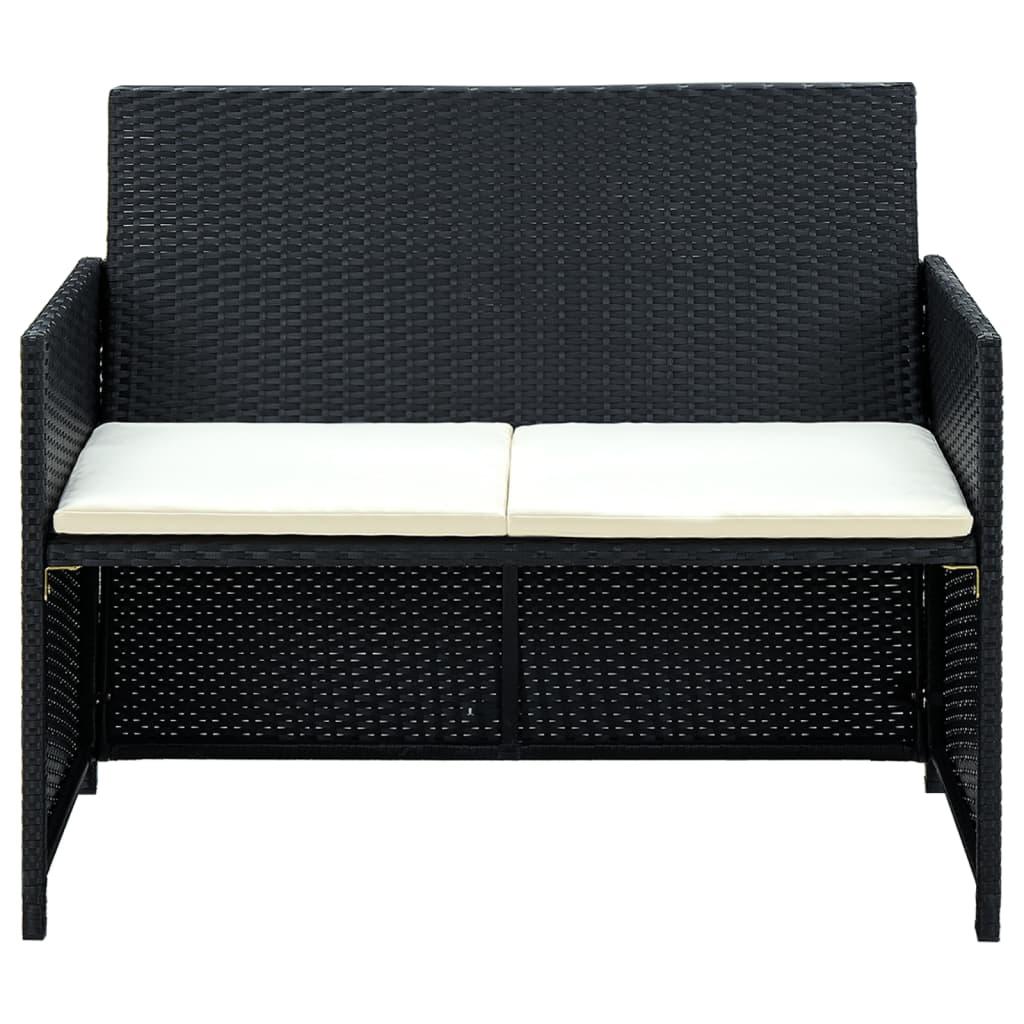 4 Piece Patio Lounge with Cushions Set Poly Rattan Black at Set Shop and Smile