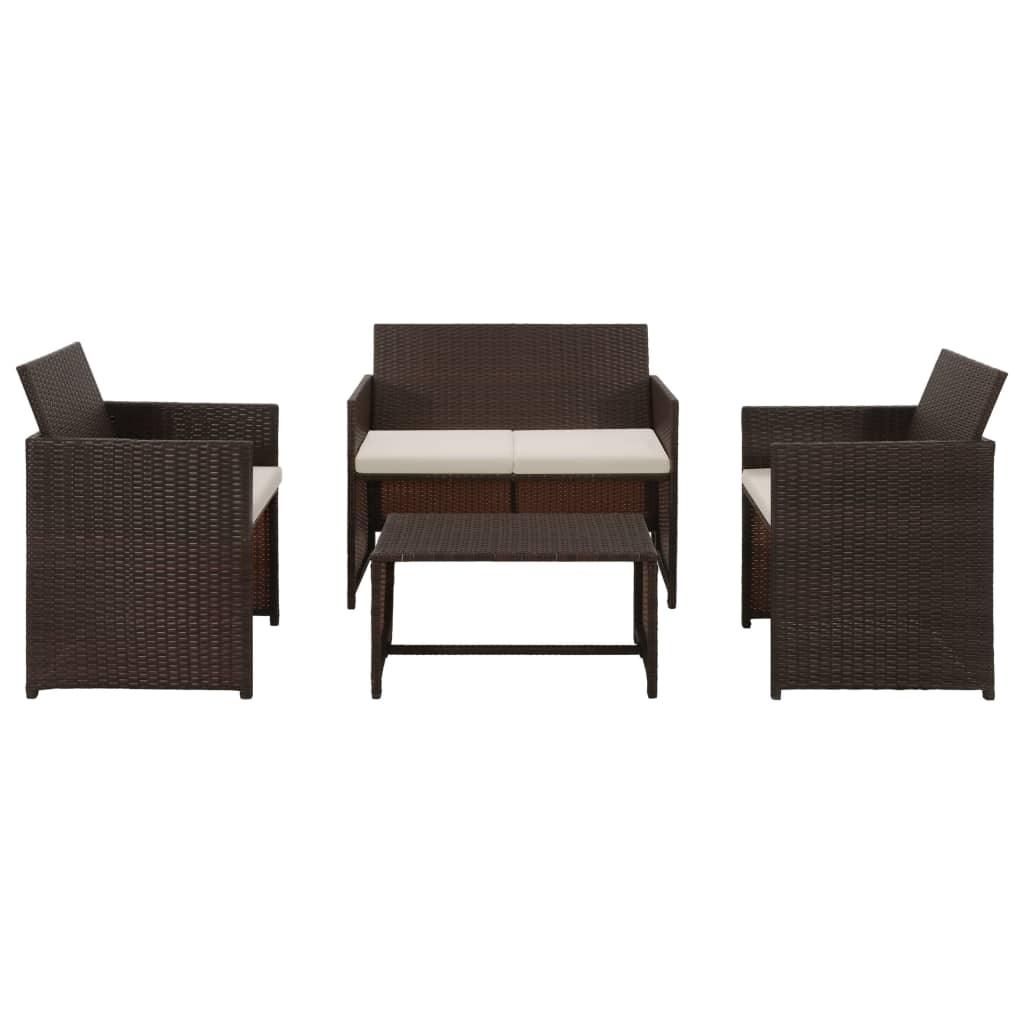 4 Piece Patio Lounge with Cushions Set Poly Rattan Brown at Set Shop and Smile
