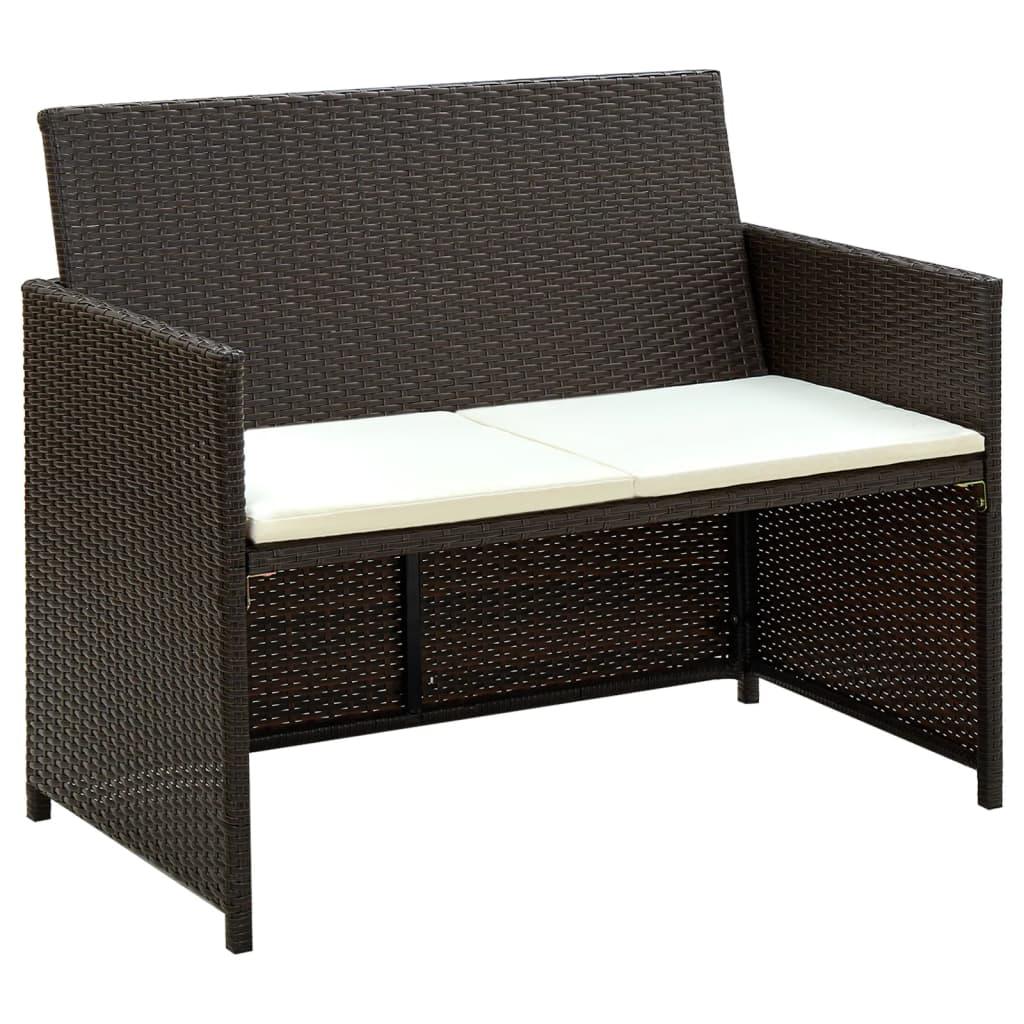 4 Piece Patio Lounge with Cushions Set Poly Rattan Brown at Set Shop and Smile