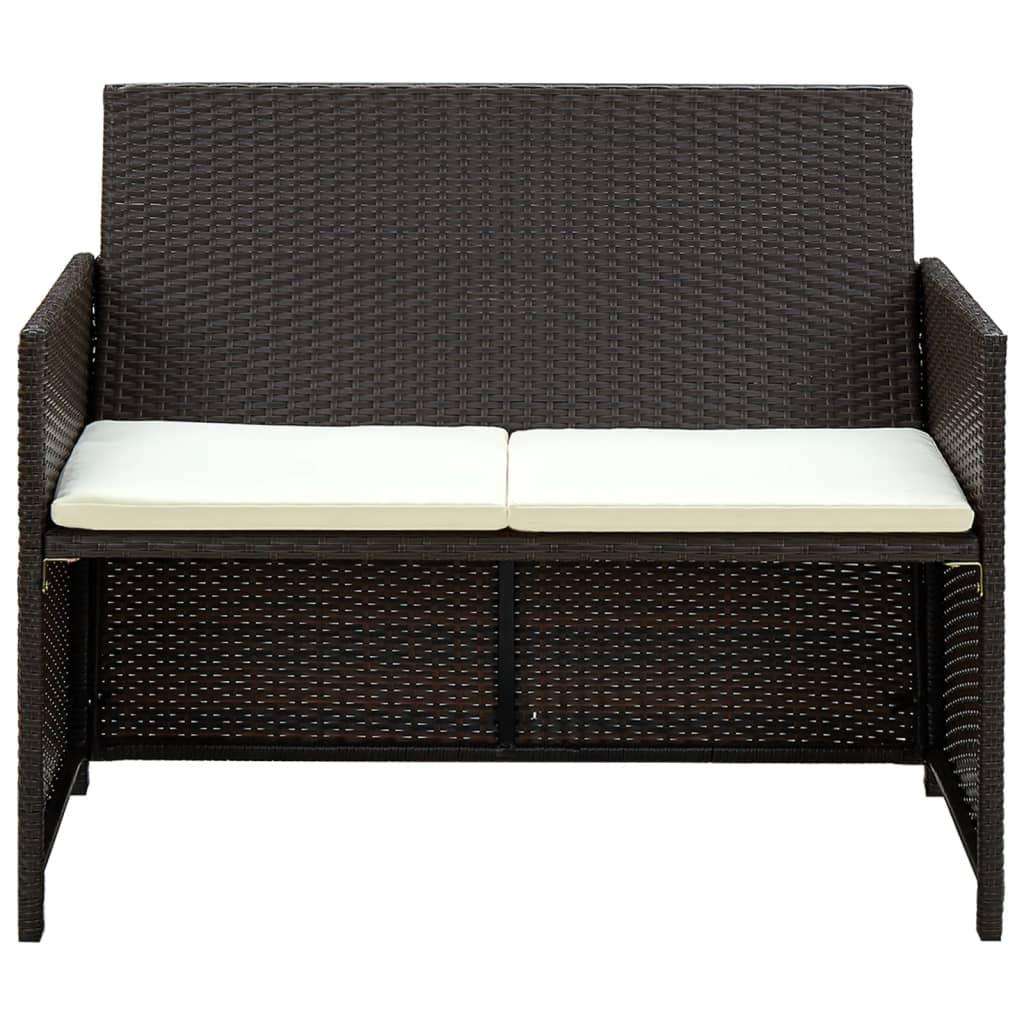 4 Piece Patio Lounge with Cushions Set Poly Rattan Brown at Set Shop and Smile