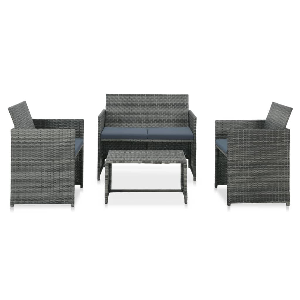 4 Piece Patio Lounge with Cushions Set Poly Rattan Gray at Set Shop and Smile