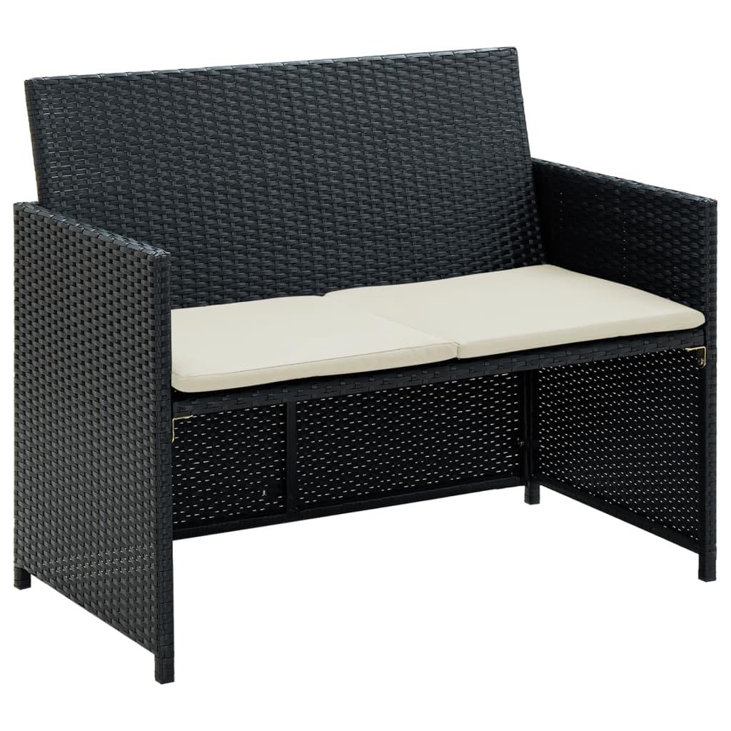 2 Seater Patio Sofa with Cushions Black Poly Rattan at Set Shop and Smile