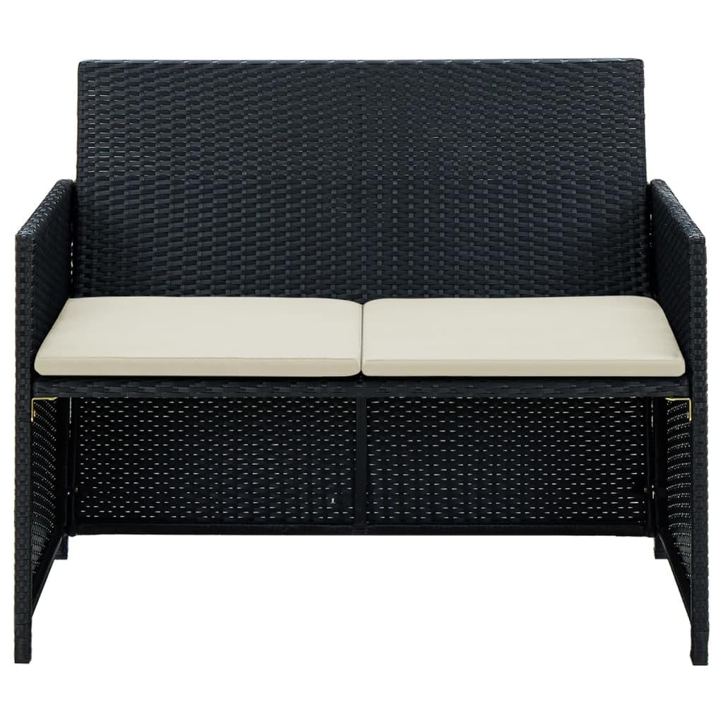 2 Seater Patio Sofa with Cushions Black Poly Rattan at Set Shop and Smile