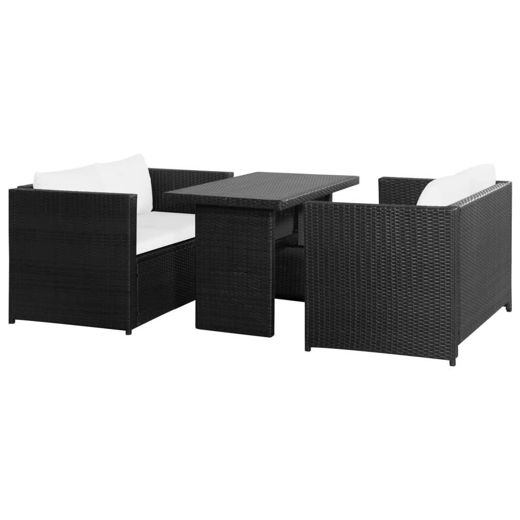 3 Piece Patio Lounge Set with Cushions Poly Rattan Black at Set Shop and Smile