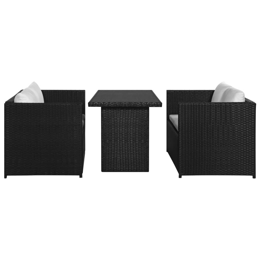 3 Piece Patio Lounge Set with Cushions Poly Rattan Black at Set Shop and Smile
