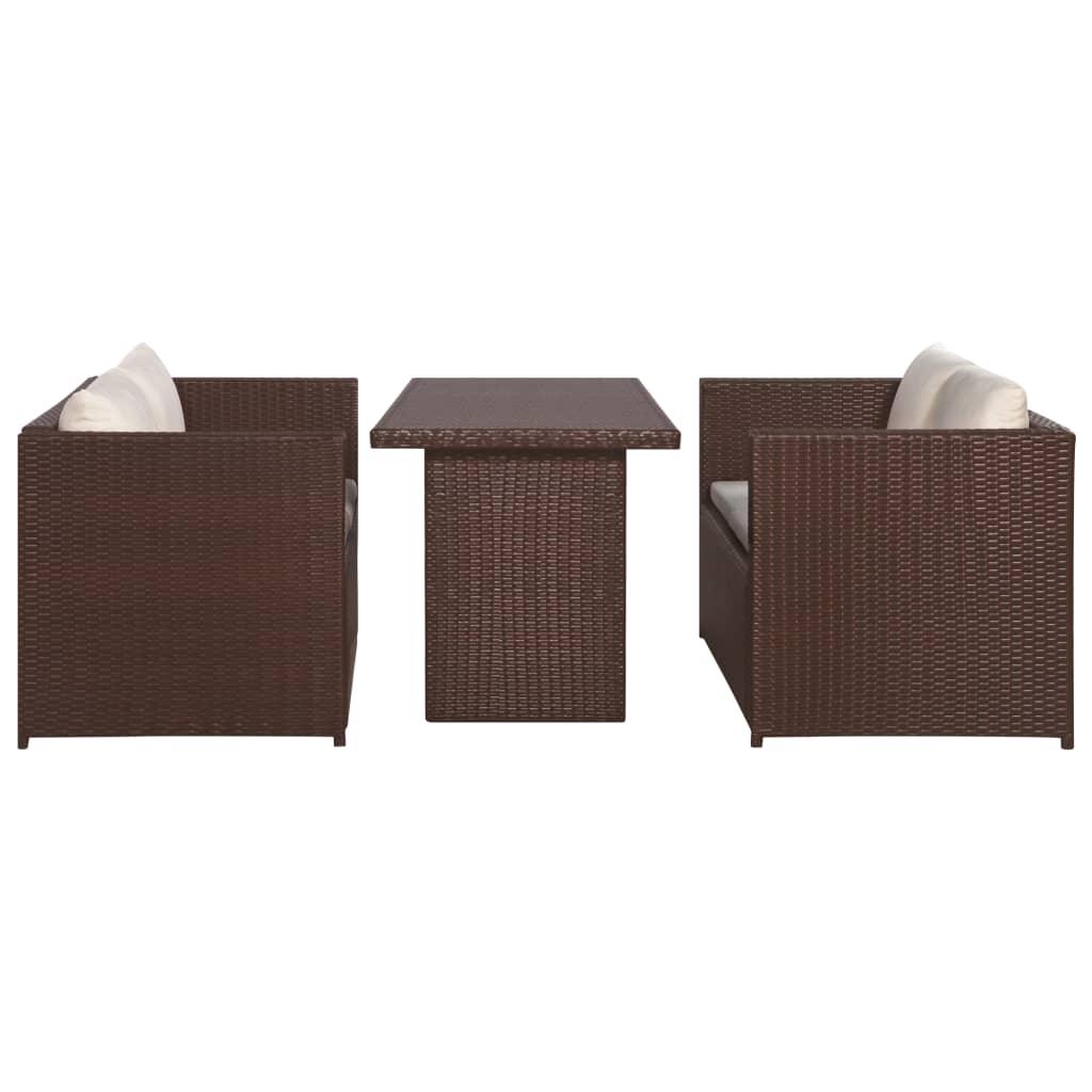 3 Piece Bistro Set Poly with Cushions Rattan Brown at Set Shop and Smile