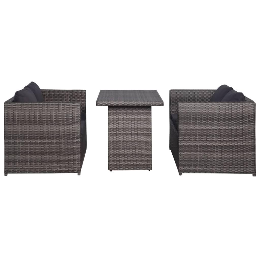3 Piece Bistro Set Poly with Cushions Rattan Gray at Set Shop and Smile