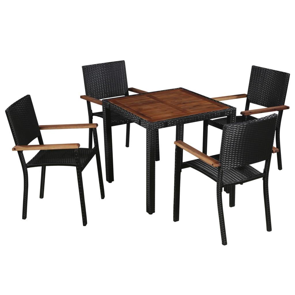 5 Piece Patio Dining Set Poly Rattan and Acacia Wood Black at Set Shop and Smile