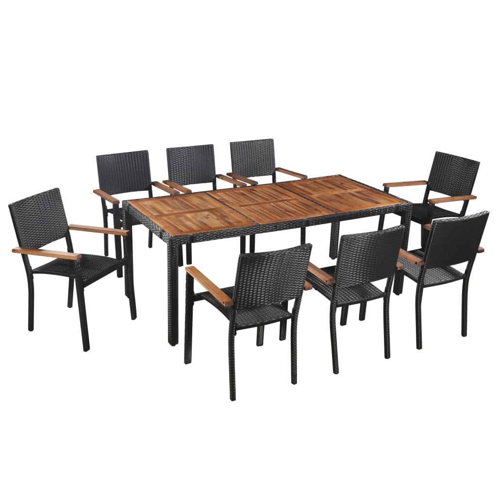 9 Piece Patio Dining Set Poly Rattan and Acacia Wood Black at Set Shop and Smile